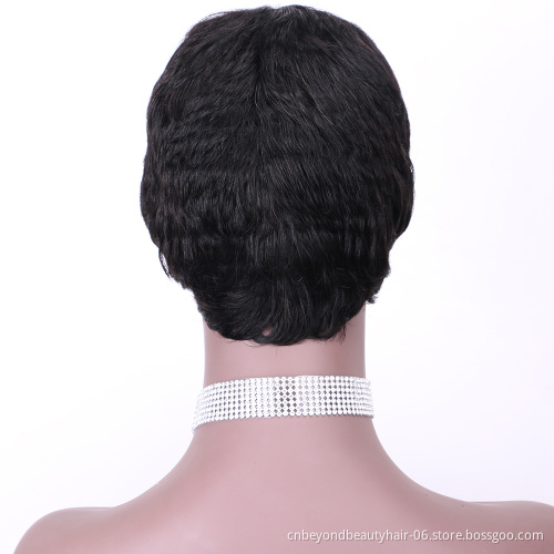 Brown Afro Curly Short Wigs Human Hair Curl Wig with Bangs Pixie Cut African Fluffy Curly Wigs for Black Women